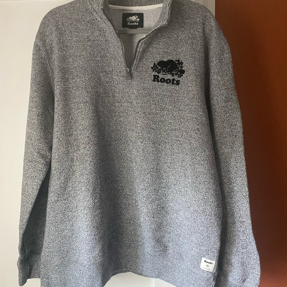 Roots Gray Quarter-Zip Sweatshirt with Black Logo
